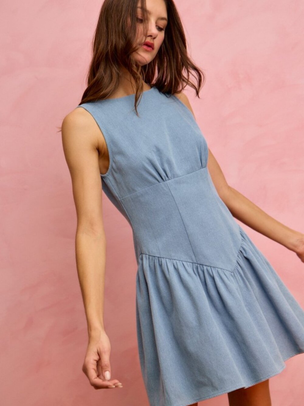Fit And Flare Sleeveless Denim Mini Dress - Picture 2 of 10